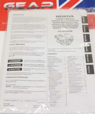 Genuine Honda GX160 / GX200 Engine Manual